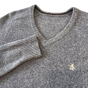 Original Penguin Lambswool Mens Blue V Neck Sweater Jumper, M Preppy